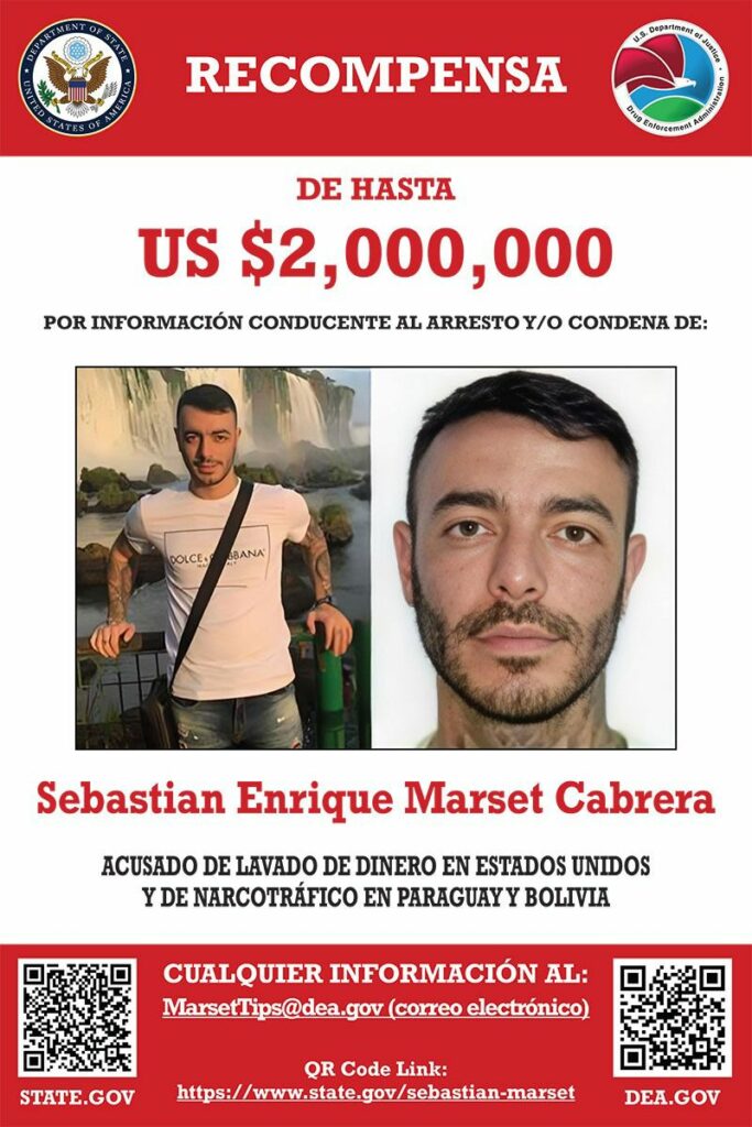 Estados Unidos ofreció US$ 2 millones a quien pueda proporcionar información que ayude a dar con el paradero del narcotraficante uruguayo Sebastián Marset. / Foto: Difusión.