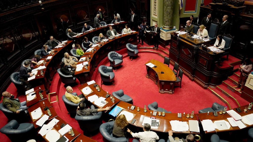 Durante el tratamiento del proyecto de ley de la Caja de Profesionales Universitarios en la Cámara de Senadores del Palacio Legislativo en Montevideo. Foto: Javier Calvelo / adhocFOTOS