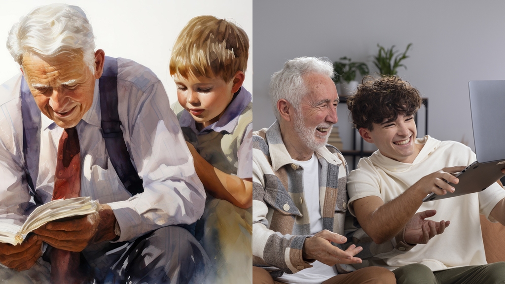 Abuelos y nietos. Foto: IA / Dominio público